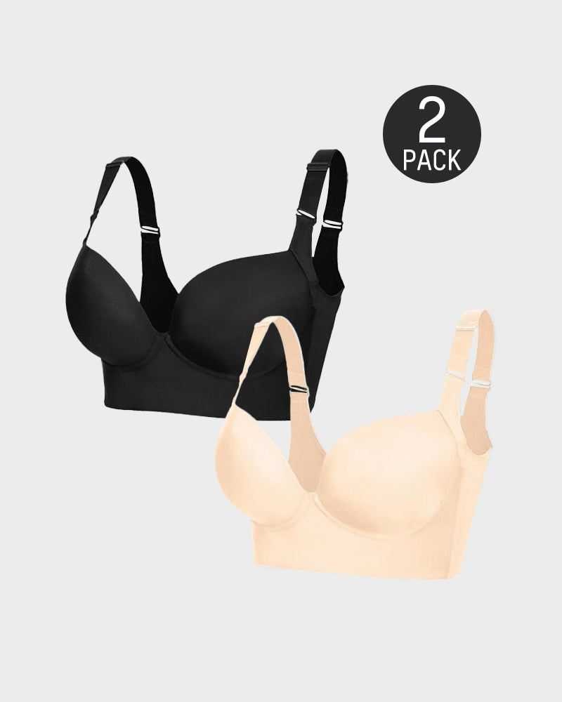 SheCurve® Push-Up Back Smoothing Bra - Black+Beige (2 PACK)