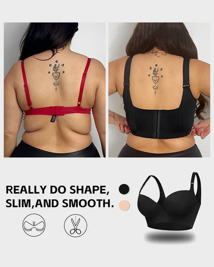 SheCurve® Push-Up Back Smoothing Bra - Black+Beige (2 PACK）